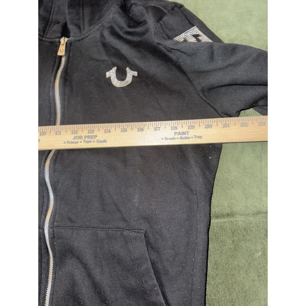 True Religion Black Logo Full Zip Up Crystal Rhinestone Hoodie‎ Mens Size Small